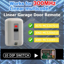 Replacement for Linear Multicode 3070 MCS307010 3060 3089 1090 3089 300MHz, 10 Dip Switch Garage Door Opener Remote Transmitter
