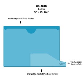 Doctor Stuff - Small Bottom Tab Vinyl Outguides, Full Front Pocket, Bottom Charge Out Slip Pocket, Plastic File Folder, Letter Size 9" x 13-1/4", Light Blue, 100/Box