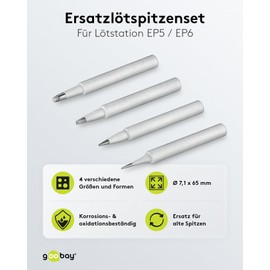 Goobay 51073 Soldering Tip Set for Soldering Station EP5 & EP6 / Soldering Iron Tips Set of 4 / Replacement Soldering Tips for Soldering / Soldering Station Accessories / 4 Pieces