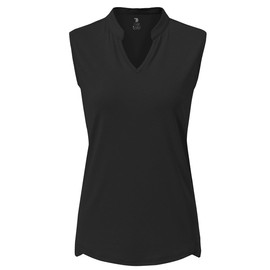 Rdruko Women's Golf Shirts Sleeveless V-Neck Collarless Quick Dry Tennis Running Athletic Tennis Polo T-Shirts, Black, US L