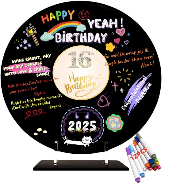 ReeGii Vinyl Record Guest Book for 16th Birthday Decorations -