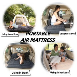 Liphier SUV Air Mattress Car Bed Inflatable Mattress for Truck Backseat - Foldable Air Mattress with Flocking Surface and Pillows Portable Air Bed for Home Tent Camping Travel - Light Grey
