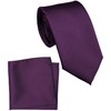 ZENXUS Regular Tie and Pocket Square Set, Solid Eggplant Purple