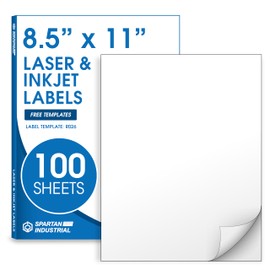 8.5" X 11" Full-Sheet Printable Labels for Inkjet and Laser Printers - 100 Sheets, 100 Custom Stickers for Shipping Labels, Mailing, Personalized Stickers for Crafts - Spartan Industrial Template R026