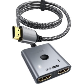HDMI Switch 4K 60Hz 2K 144Hz Bidirectional HDMI Switcher, [Aluminium Case, Nylon Braided] HDMI Splitter 2 in 1 out (ONLY 1 Monitor) Compatible with TV stick, Video Game consoles, PC
