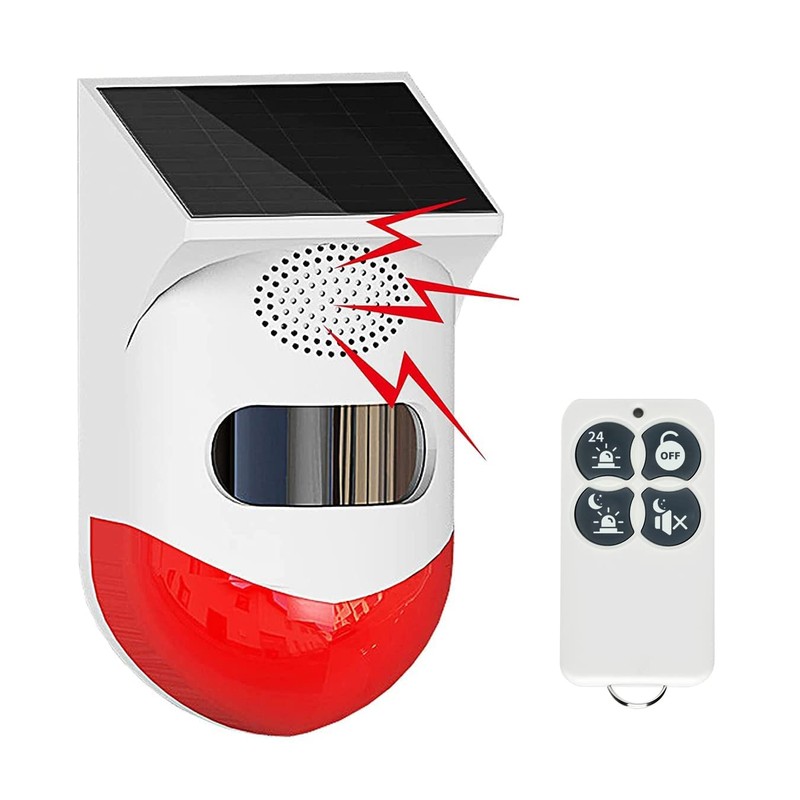 EverNary Solar Strobe Alarm Light with Motion Sensor Siren Outdoor