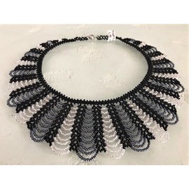 "Handmade" Artisan Czech Glass 19" Scalloped Necklace - BLACK, SILVER, GREY