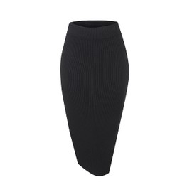 Urban CoCo Women's Elastic Waist Knitted Split Tube Pencil Midi Skirt (L, Black)