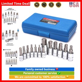 Unbranded 13 Piece Hex Bit Socket Set, S2 Steel Bit Socket Tool Kit, Metric, 2mm-14mm, ...
