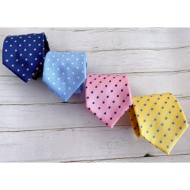 KissTies Mens Polka Dot Tie White Dots Blue Necktie + Gift Box