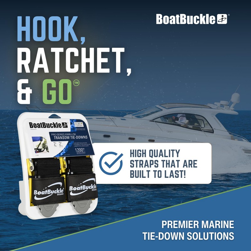 BoatBuckle's Pro Series Kwik-Lok Boat Tie Down Straps to Trailer