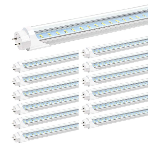 JESLED T8 T12 4FT LED Tube Light Bulbs, 24W 6000K-6500K, 3000LM, 48 Inch LED Replacement for Flourescent Tubes, Ballast Bypass, Dual-end Powered, Clear, 4 Foot Garage Warehouse Shop Lights (12-Pack)