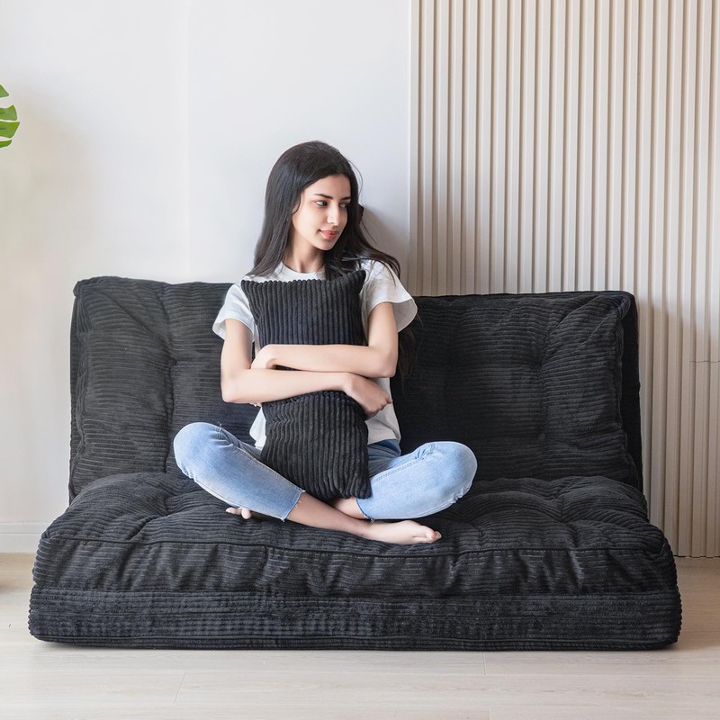 MAXYOYO Folding Sofa Bed, Tufted Bean Bag Bed with Pillows
