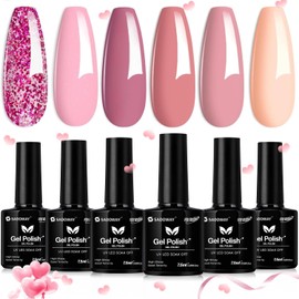 SADOWAY Esmalte en Gel Kit: Juego de 6 Colores de Esmalte de Gel Desnudo Todas Las Estaciones Tonos de Piel Rosa Marrón(6 colors Whispers of Love) (6 colors Pink Confetti)