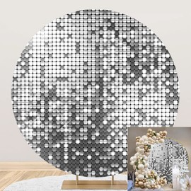 OERJU Silver Round Backdrop Cover Luxurious Not Glitter Sequin Background for Photography Polyester Silver Theme Baby Shower Birthday Wedding Party Circle Backdrop Cover Photo Studio Props 6.5x6.5ft