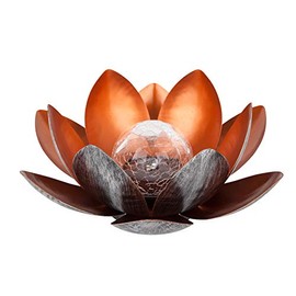 Dehner Lotus Solar Light, Diameter 27.5 cm, Height 12 cm, Metal, Silver/Red