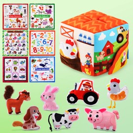 LEADSTAR Baby Toys 6 to12 Months,Montessori Sensory Learning Tissue Box Toy with Soft Crinkle & Farm Animals,Infant Educational Interactive Toys for 1 Year Old Baby Boys Girls Gifts
