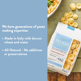 DeLallo Orecchiette Pasta, Made in Italy, Bronze Cut, Kosher, Made with Only 100% Durum Wheat Semolina Flour, Non-GMO, Vegan, 1 Pound Bag, (4 Pack)