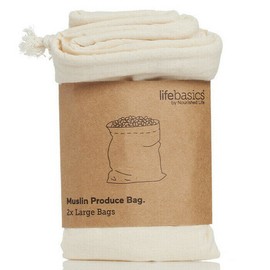 Life Basics by Nourished Life Organic Cotton Muslin Produce Bag - Small, 2 Pack