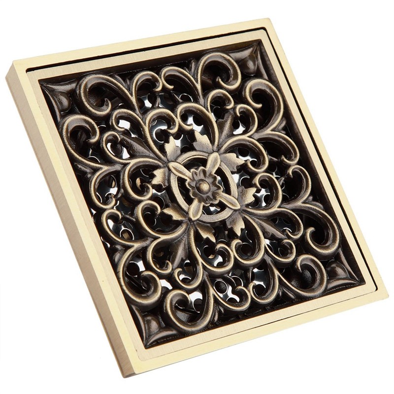 Brass Shower Drain Bathroom Floor Drain with Removable Cover Grid