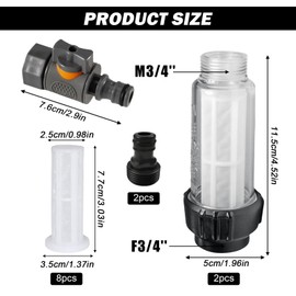 Vegena Water Filter Motorhome Pack of 2 Water Pre-Filter 3/4 Inch with 8 Replacement Strainer and Quick Adapter with Regulating Valve, Water Filter Camping, for Motorhome, Caravan, Boat Accessories