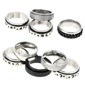 Abaodam Stylish Stainless Steel Rings 12 Pack Anxiety Relief Jewelry for Men Women Ring