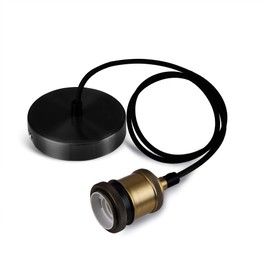 Vintage Pendant Light Fitting, Modern Retro Industrial Style E27 Bronze Lamp Holder Black Ceiling Rose-KIT02BLK