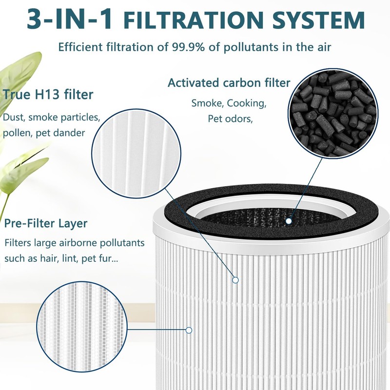 HOAXCINN Replacement Filter Compatible With ECOSELF HAP604 Air Purifiers, 3-In-1