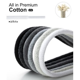 Handshop 2 pairs round cotton shoe laces for sneakers, 4 mm anti-slip round laces for athletic shoes, boots White 120