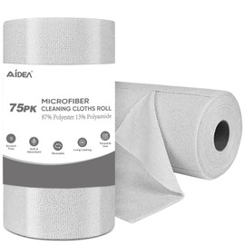 AIDEA Grey Microfiber Cleaning Cloth Roll-75PK, Reusable Paper Towels, Tear Away Towels, Washable Shop Rags, Microfiber Towels for Cars, Lint Free Cleaning Rags for House, Kitchen, Window-11.5"×11.5"