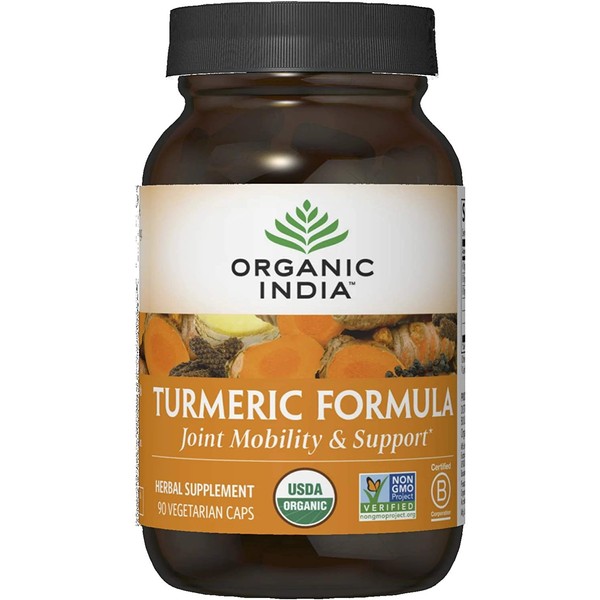 Organic India Turmeric Curcumin Herbal Supplement - Joint Mobility & Support, Immune System Support, Healthy Inflammatory Response, Whole Root Supplement, Organic Trikatu, USDA Certified Organic, Non-GMO - 90 Capsules