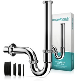 Engelbach® Siphon for washbasins, extra long 200 mm, drain pipe, sink 1 1/4 inch including rubber sleeve, universal syphon for bathroom with mounting video