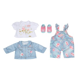 Baby Annabell Active Deluxe Jeans Outfit, Blue Pink Jeans with Denim Jacket, White Blouse and Socks for 43 cm Dolls, 705643 Zapf Creation