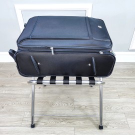 FixtureDisplays Stainless Steel Folding Luggage Rack Black Nylon Webbing Suitcase Stand