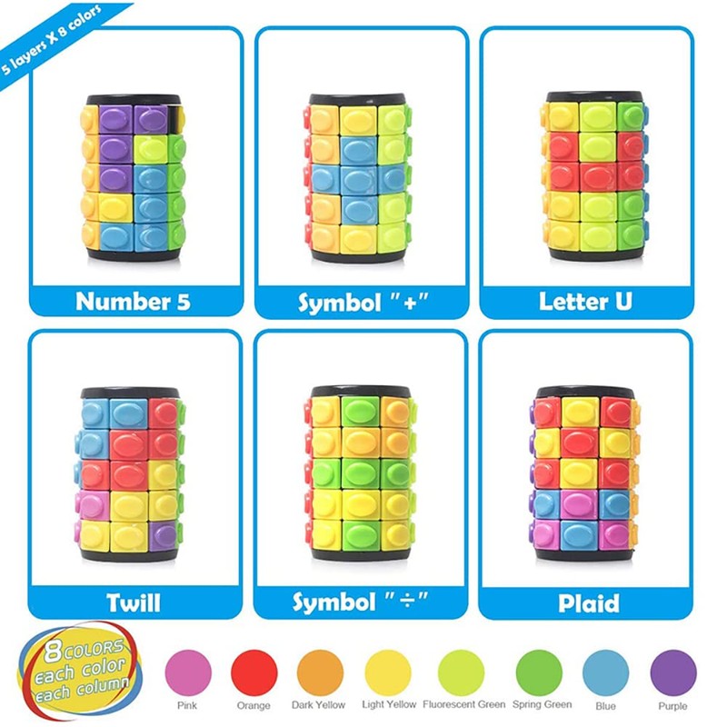 Magic 3D Puzzle Cube Rainbow Fidget Toys Cylinder Rotate Slide