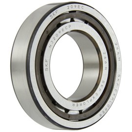 SKF NJ 209 ECP Cylindrical Roller Bearing, Removable Inner Ring, Flanged, High Capacity, Polyamide/Nylon Cage, Metric, 45mm Bore, 85mm OD, 19mm Width, 8000rpm Maximum Rotational Speed, 14400lbf Static Load Capacity, 13600lbf Dynamic Load Capacity