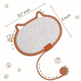 Cat Scratcher Mat Natural Cotton Rope Oval Horizontal Floor Cat Scratch Bed Pad with Ball Toy Protector for Furniture Floor Wall (Brown)