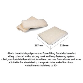 Aidapt Padded Armrest With Fleece Cover for Wheelchair,Office Chair,Hook&Loop Fastening,Washable,Sold as Pair,Comfort,Pressure Relief,Elderly,Mobility,Soft Support Cushion