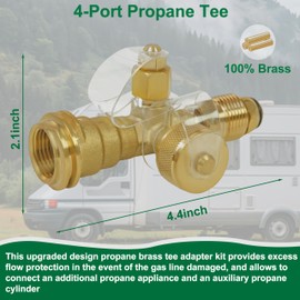 Extend A Stay RV Propane Kit, Propane Brass Tee 4 Port Adapter Kit with 5ft & 12FT Stainless Braided Hoses for Motorhomes Camping, Connecting Auxiliary Propane Cylinders to Appliances