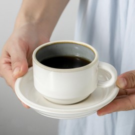 JIEMEI HOME Porcelain Stackable Espresso Cups with Saucers and Metal Stand, 4 Ounce Demitasse Cups for Specialty Coffee Drinks, Cafe Mocha Tea-Set of 4, Stackable Espresso Mugs, White & Green