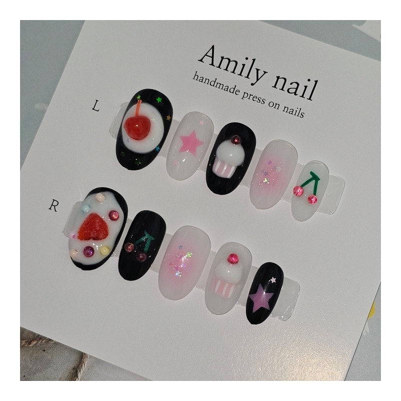 Cherry Cupcake [Handmade Nail Tip] Emily Nail - Medium Square