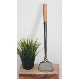 AAF Nommel® Wok Spatula Flat Spahtel 004 Riveted Stainless Steel Small Ladle – 43 cm long, 10 x 9 cm, with wooden handle,