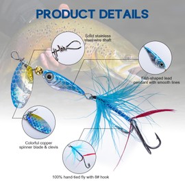 Goture Trout Lures Fishing Spinners,Rooster Bait Tail Bass Fishing Lures with Brass Spinner Blade Fish-Shaped Jig Heads for Freshwater Saltwater,Salmon Steelhead Trout Spinner Bait with Tackle Box