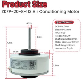 Air Conditioning Motor ZKFP-20-8-113, Brushless DC Motor fit for Midea Conditioner, DC140V 20W 1600r/min CCW Air Conditioning DC Indoor Motor Fan