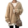chouyatou Women's Winter Chunky V Neck Long Sleeve Loose Cable