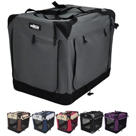 EliteField 4-Door Folding Soft Dog Crate with Curtains, Carrying Bag and Fleece Bed (2 Year Warranty), Indoor & Outdoor Pet Home (36" L x 24" W x 28" H, Gray+4 Door Curtains)