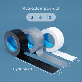 Spartan Industrial - 2" X 30 yd White Duct Tape - 12 Rolls of Water-Resistant Duct Tape for Outdoor and Indoor Use - No Residue, 9 Mil