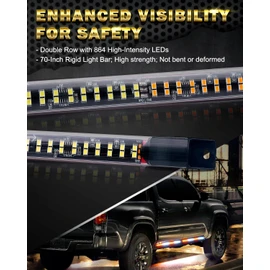 LUMENIX 70 Inch Emergency Running Board Rigid Strobe Lights Strip Bar 864 LED Flashing Warning Safety Light with Controller for Construction Vehicles Work Commercial Trucks Pickups Cars - Amber White