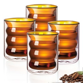 4PCS 200ml Double Walled Glass Coffee Cups and Mugs, Insulated Latte Glasses Mugs, Cappuccino Latte Macchiato Glasses Cups, Heat Resistant, Double-Layer Glass Coffee Cups (Orange, 4*200ml)