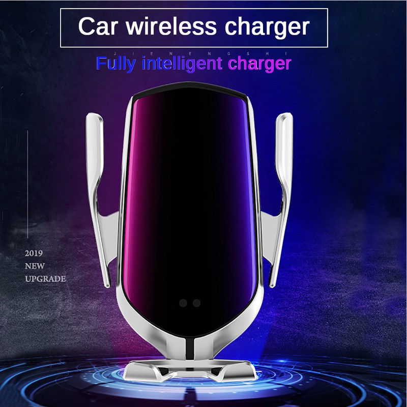 R1 10W Automatic Clamping Car Wireless Charger Silver(For IOS Interface